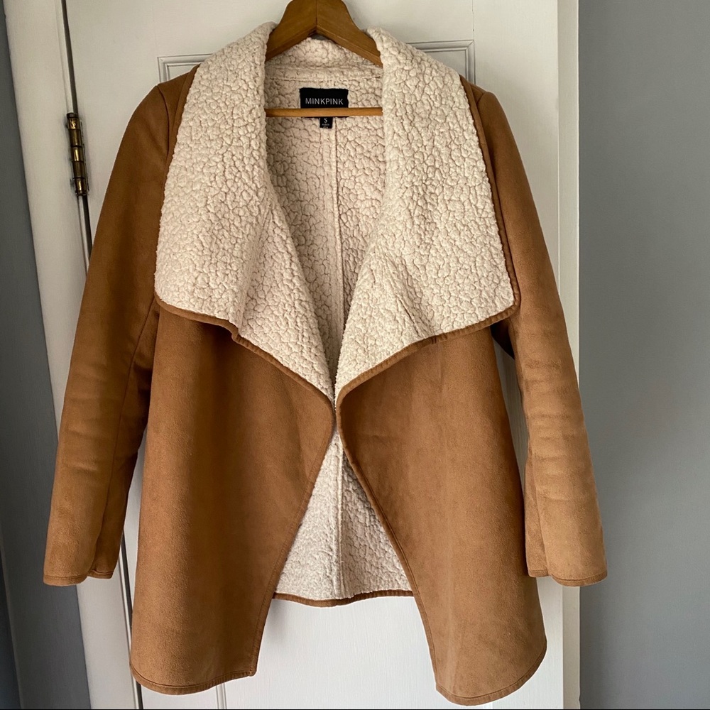 Faux Suede Shearling Jacket, Small, Camel, Uo - image 1